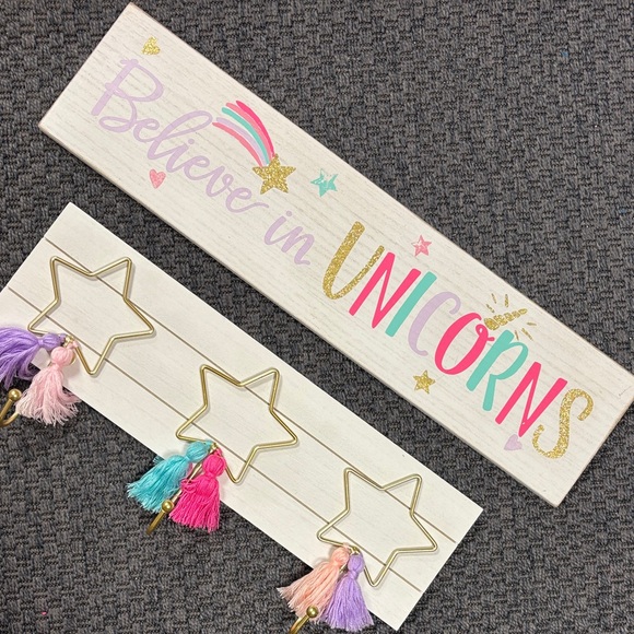 Hobby Lobby Believe in Unicorns Wall Decor - Gold, Pink, Purple - Picture 1 of 4